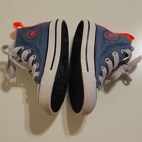 VELCRO CONVERSE ALL STAR BLUE ORANGE WHITE HIGH TOP CANVAS SNEAKERS girl boy 5 - Picture 6 of 12